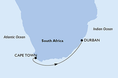 CAPE TOWN TO DURBAN MAP