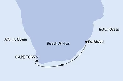 DURBAN TO CAPE TOWN MAP