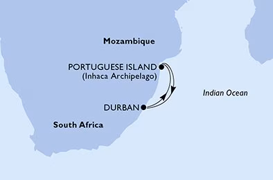 DURBAN TO PORTUGUESE ISLAND MAP